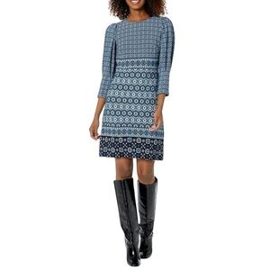 VINCE CAMUTO Casual Stretch Blue Geometric Long Sleeve Dress Women's Size 8